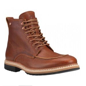 Timberland Men's West Haven 6IN Waterproof Moc Toe leather Boots brown cognac